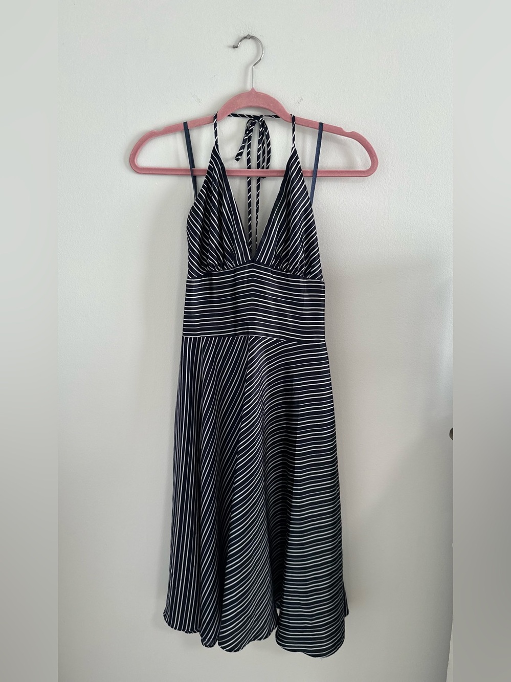 Alyn Paige New York Navy & White Striped Y2K Midi Halter Dress